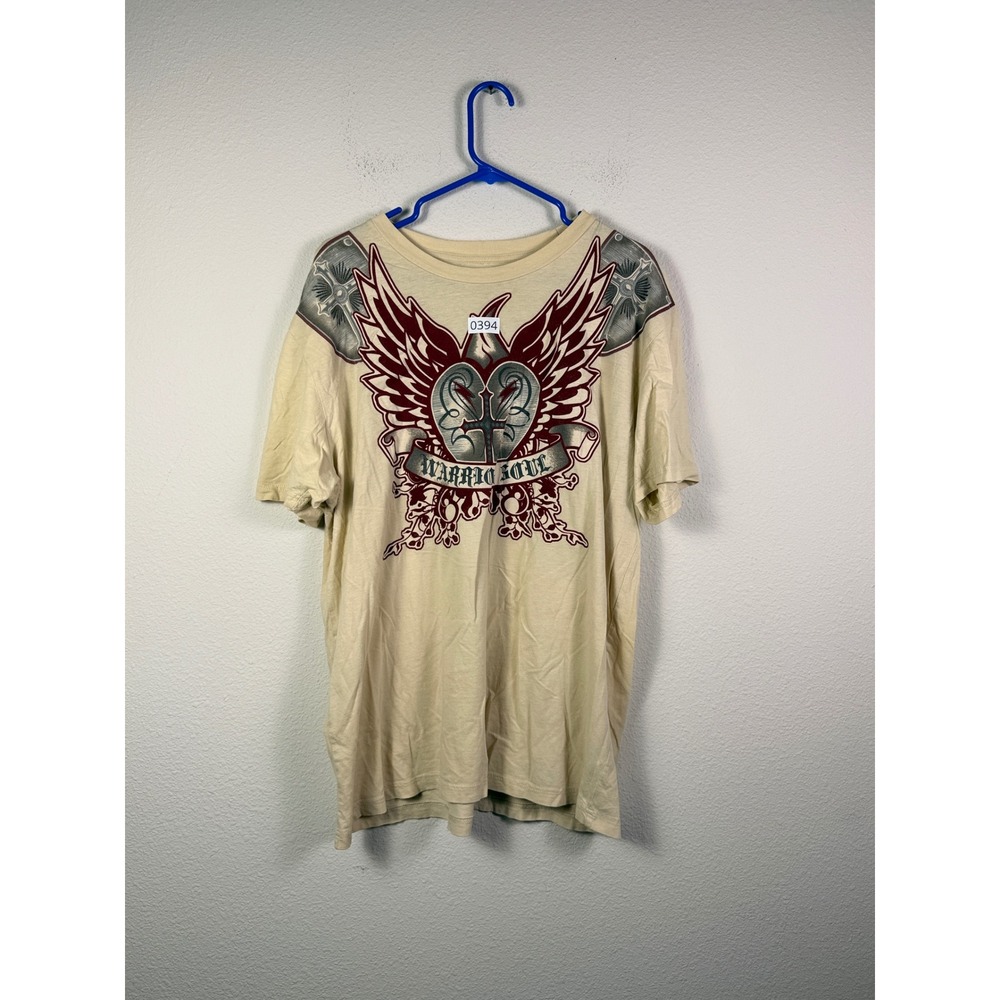 Chemistry Live Free Winged Cross Graphic Tee Beige Men's Size 2XL Y2K Gothic